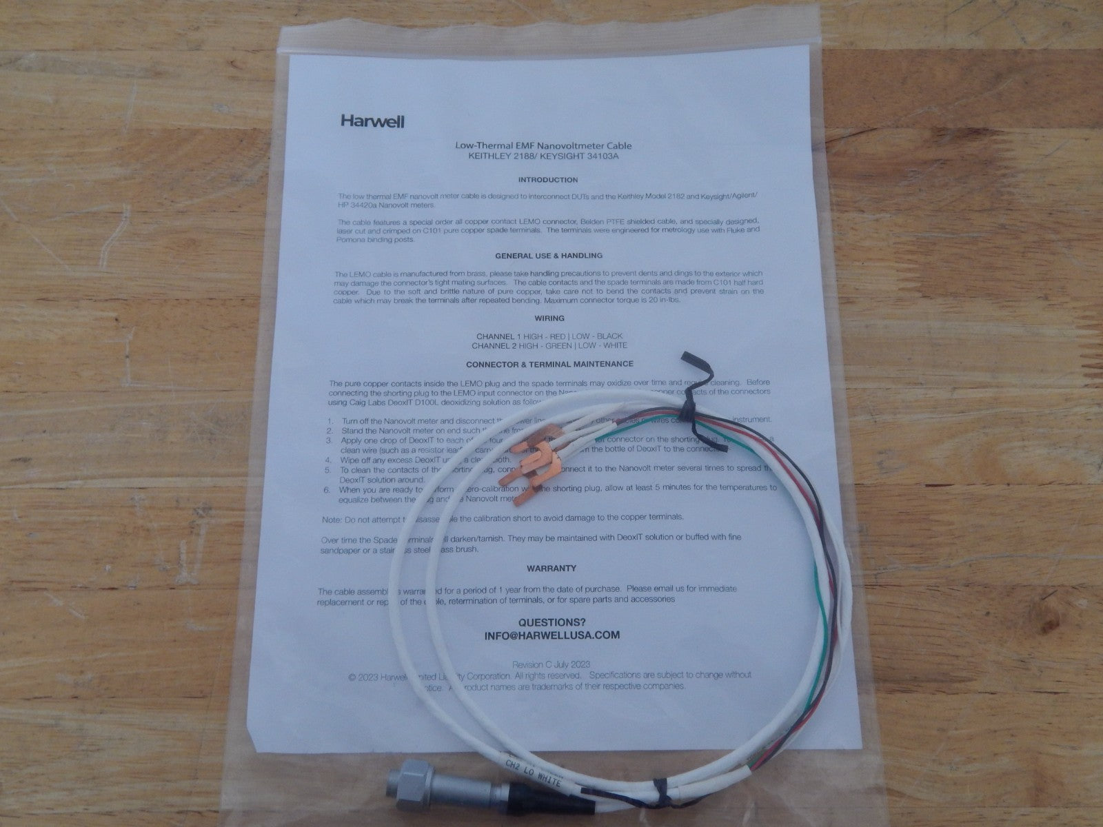 NEW Harwell Keithley 2188 / Keysight 34103A NanoVolt Meter Cable Low EMF NEW Harwell Keithley 2188 / Keysight 34103A NanoVolt Meter Cable Low EMF